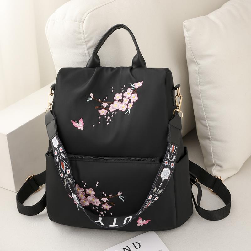 Wasserdichte Oxford Frauen Rucksack Mode Anti-diebstahl Frauen Rucksäcke Blume Drucken Mädchen Schule Tasche 2023 Sommer Großen Rucksack schwarz