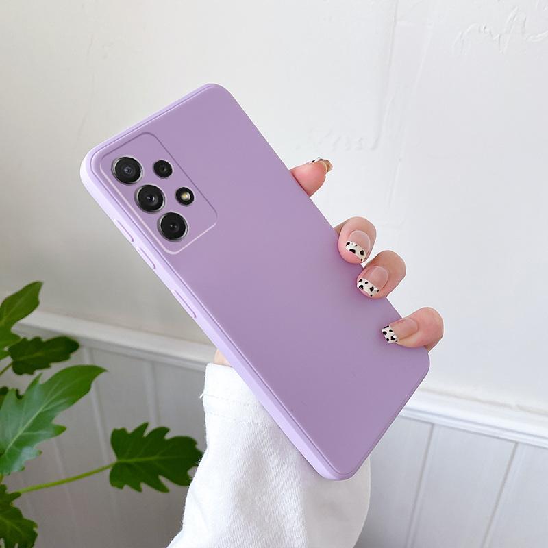Candy Color Matte Silikon Quadrat Kamera Schutz Rückseite Hülle für Samsung Galaxy A52 A72 A32 4G 5G S22 Ultra Note 20 A13 A33 A53 A73 A22 A12 A51 Samsung Note 10 Plus violett