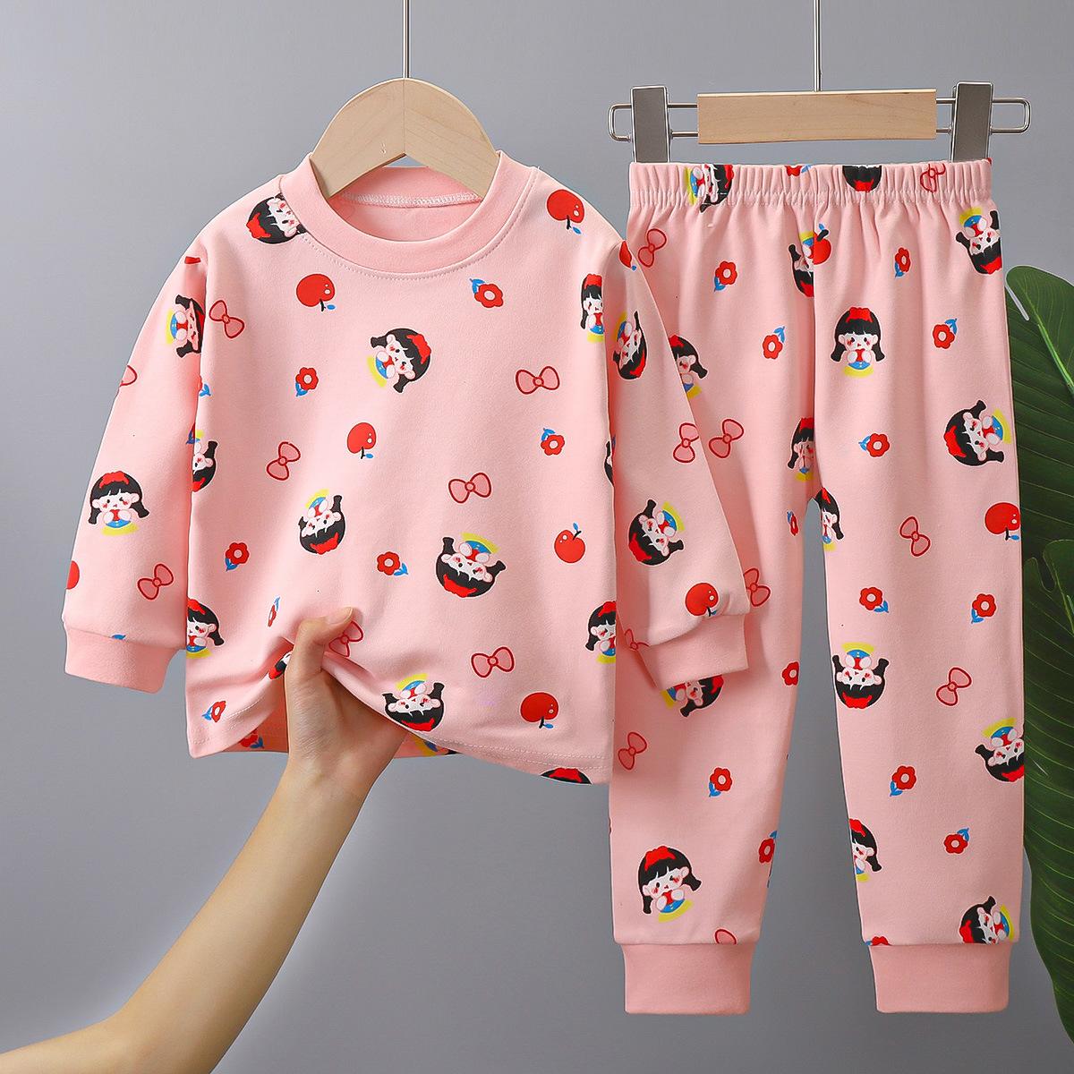 Kinderunterwäsche-Set Reine Baumwolle Neu Jungen-Hauskleidung Baby-Alles aus Baumwolle Warm Mädchen-Herbstkleidung Herbsthosen Kinderkleidung 73CM white