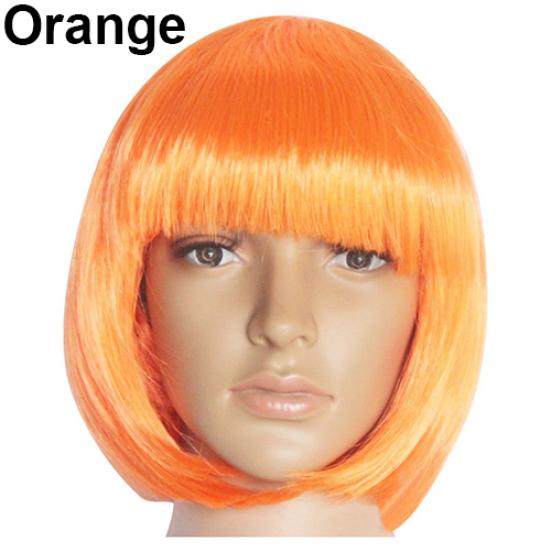 Damenmode, kurzes, glattes Haar, volles Cosplay-Party-Bob-Haar, Abendparty-Perücke orange
