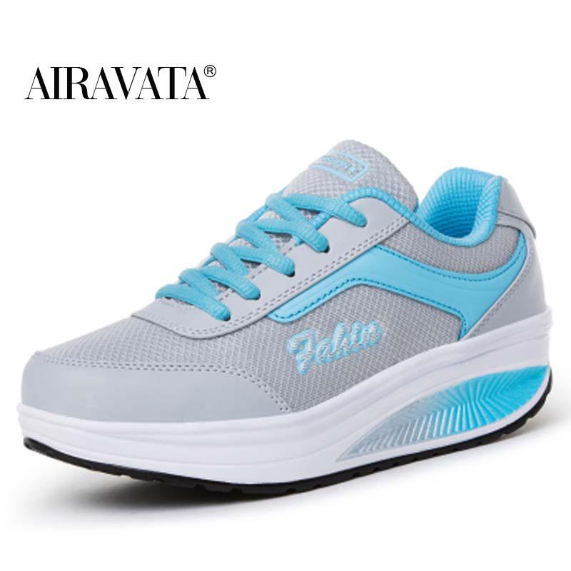Dame Mode Fitness Schuhe Sport Atmungsaktive Shake Schuhe Frauen Mesh Schuhe Casual Plattform Turnschuhe 37 blau