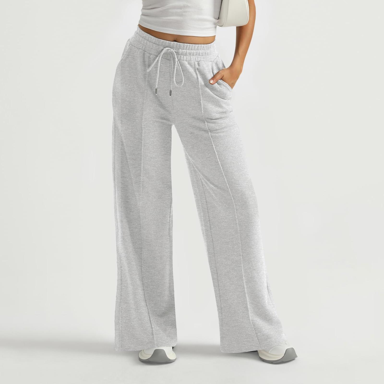 Damen Jogginghose mit weitem Bein, hohe Taille, Baggy-Schlaghose, Kordelzug, sportliche Jogginghose, Herbst-Winter-Jogginghose, Workout S graue