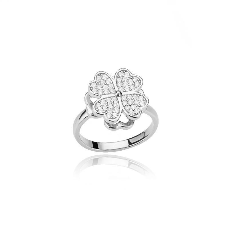Spinner Zirkon Herz Vierblättriges Kleeblatt Ringe für Damen Edelstahl Anti-Stress Angst Fidget Ring Schmuck Weihnachtsgeschenk Adjustable