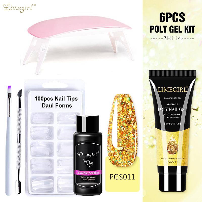 Limegirl Nagel-Maniküre-Set, Poly-Nagelgel-Set, 15 ml, Aufbau-UV-Nagelgel, Spitzenform, Quicking, Aufbau, Nagel-Werkzeug-Set, Erweiterungs-Set