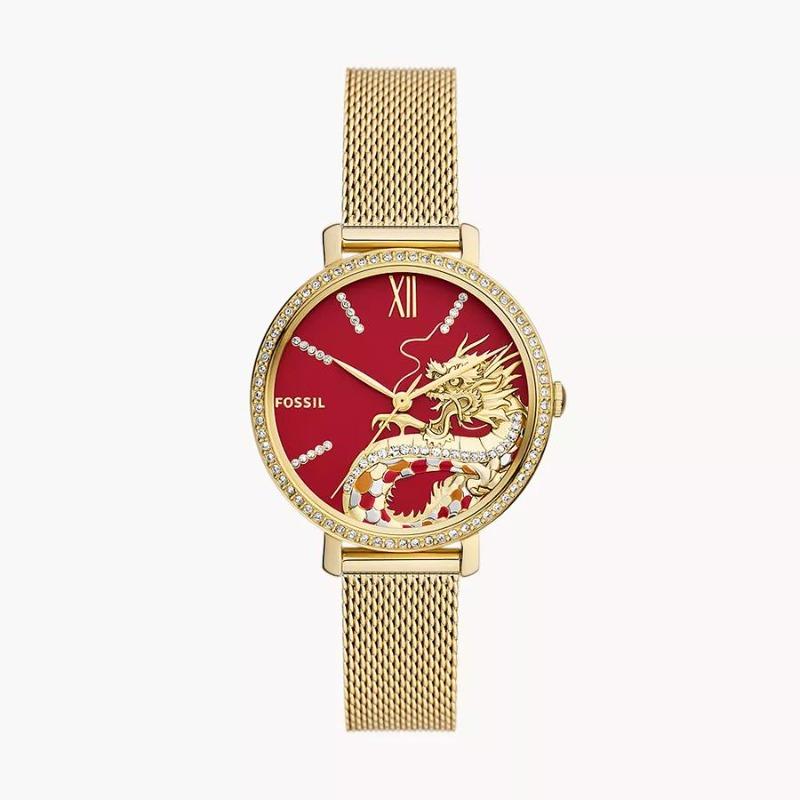 FOSSIL Neutra Damen Gold Edelstahl Rotes Zifferblatt Quarz Uhr ES5316 beige