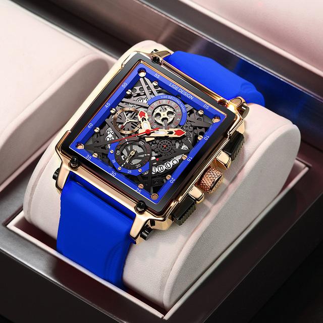 Hohl Platz Herren Uhren Chronograph LIGE Marke Luxus Automatische Datum Männer Uhr Wasserdichte Männliche Armbanduhren gold/blau