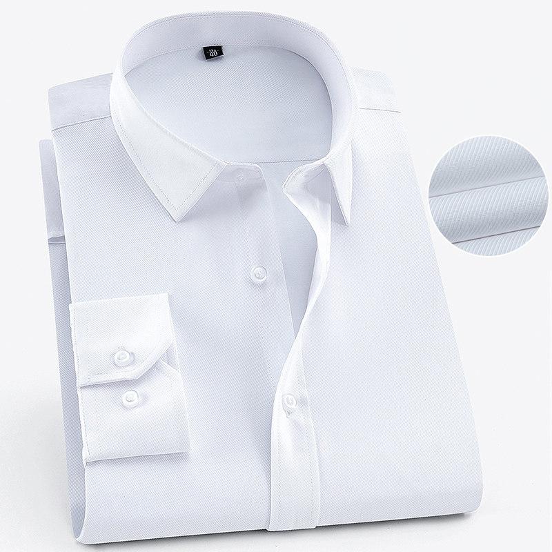 Herren-Hemd, klassisch, Standard-Passform, langärmelig, Basic-Kleiderhemd, solides Twill-Hemd, formelles Hemd für Business, Arbeit, Büro 43 weiß