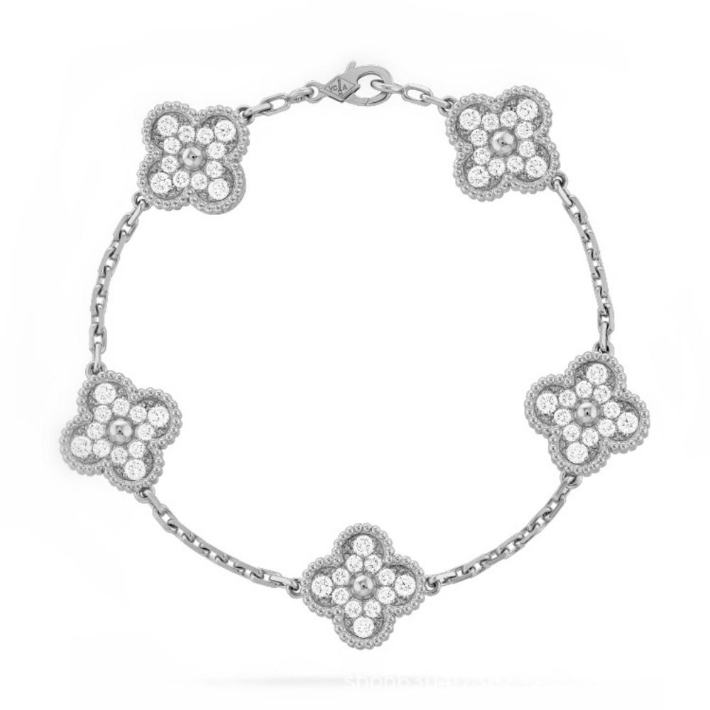 Hochwertige Version Klee-Armband Fünf-Blüten-Achat und Perlmutt-Armband Sechs-Blüten Lasergeschnittener Chalcedon Schmuck/Armreif 925 silver