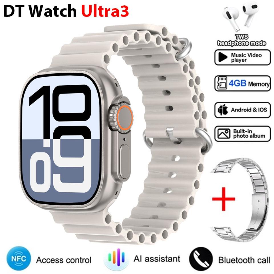 DT Ultra 3 Smartwatch Amoled Bildschirm 4GB MP3 MP4 Player Bluetooth Netzwerkfreigabe APP Store ChatGPT Smart AI Uhr Mann Sportuhr Steel tape silber