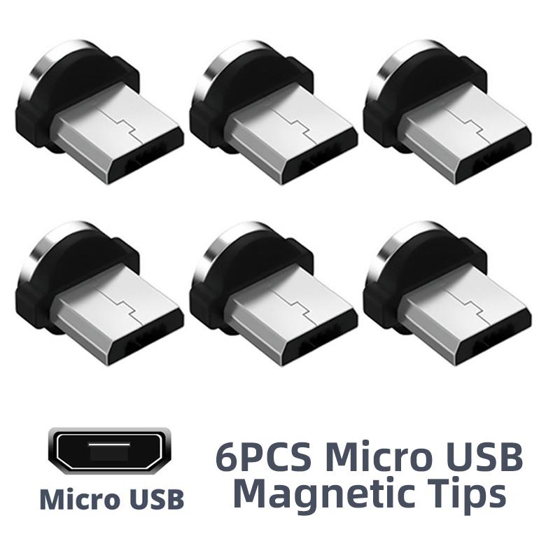 3 Stück 6 Stück Magnetspitzen Universal für rundes Magnetkabel Micro USB Typ C Mobiltelefon für iPhone 6Pcs