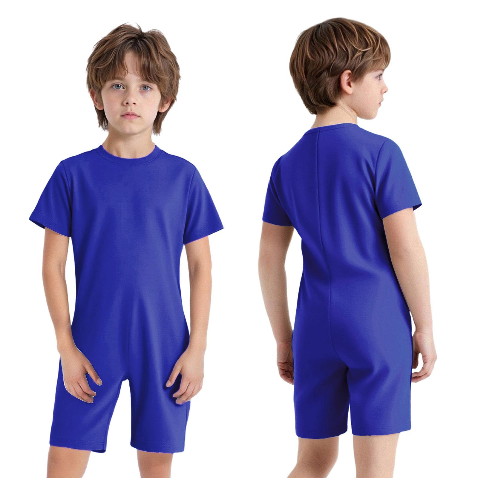 Adaptive Kleidung für Kinder mit besonderen Bedürfnissen Mädchen Jungen Anti-Auszieh-Strampler Kurzarm Reißverschluss hinten Jumpsuit 3-4 Years königsblau