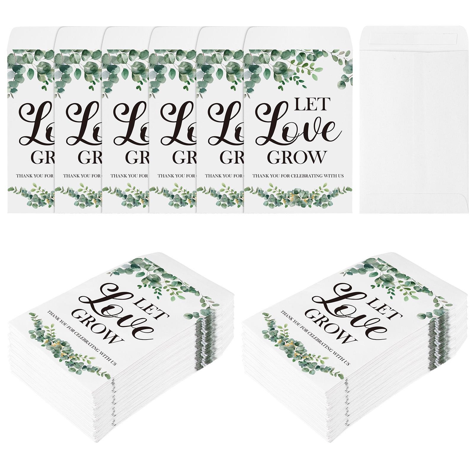 100 Stück Hochzeitsgastgeschenke Samenpäckchen (Samen nicht enthalten) Selbstklebende 'Lass die Liebe wachsen' Samen-Umschläge Hochzeitsgast Geschenk grün