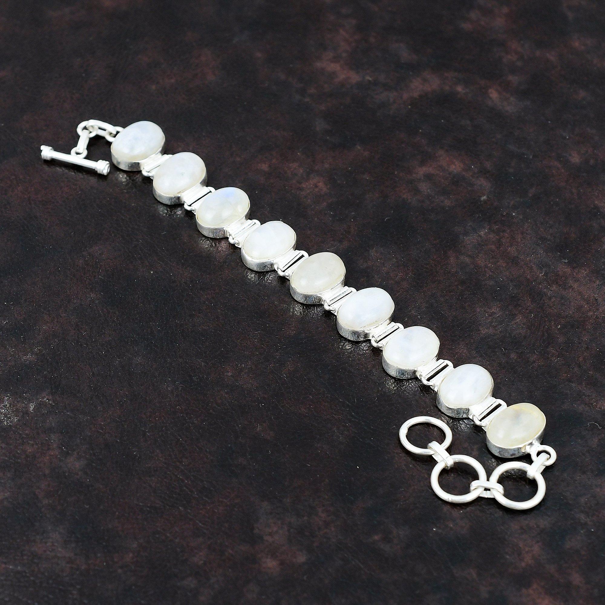 Regenbogen-Mondstein-Armband, Edelstein-Armband, 925er Sterlingsilber, handgefertigter Schmuck, verstellbares Armband, Regenbogen-Mondstein-Schmuck