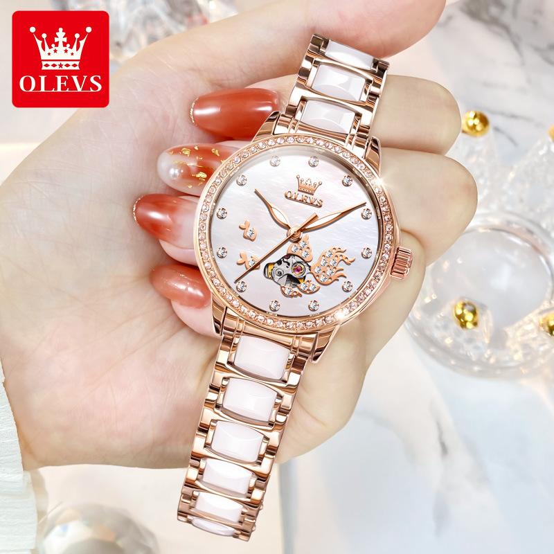 OLEVS Marke Uhren Nische Diamant-besetzte mechanische Uhr Leichte Luxus Damenuhr Damenuhr