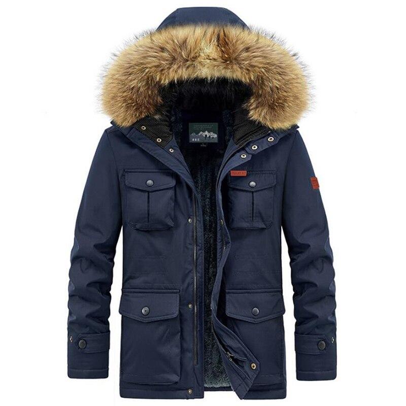 Plus Größe 8xl Winter Jacke Männer Warme Dicke Fleece Parkas Windjacke Militär Mit Kapuze Pelz Kragen Mantel Männer Kleidung XXL dunkelblaue