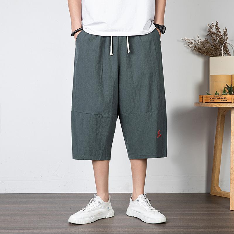 Hosen Große Größe Sommer Männer Baumwolle Hohe Große Größen Breite Bein Leinen Hose Übergroße Jogger Hosen Männlich Plus größe Lose Hosen Männer 9XL grau