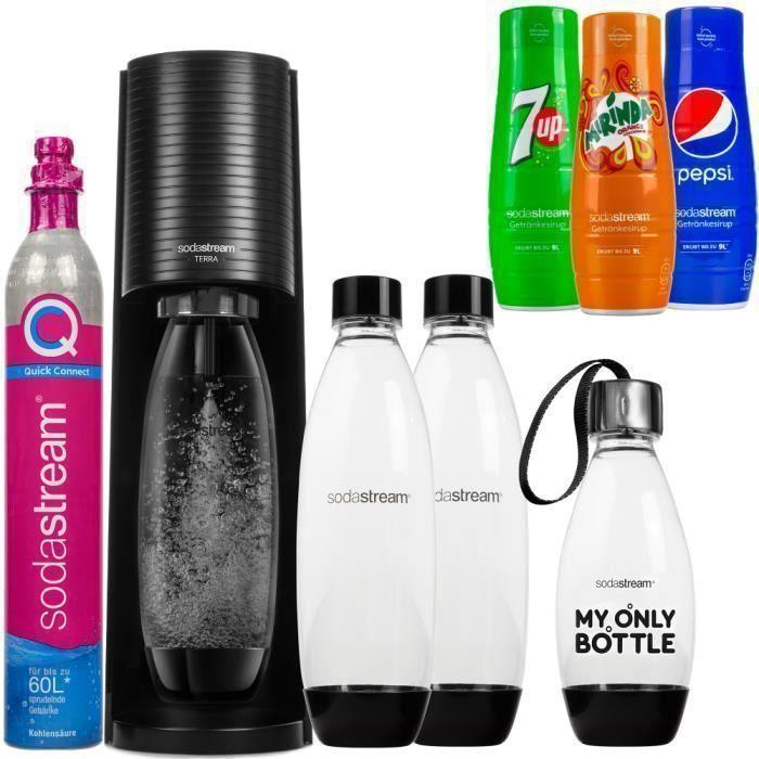 Sodamaschine - Sodastream - Terra - Schwarz - 3 Flaschen - 3 Sirupe - Quick Connect - Sprudelwasser zu Hause schwarz