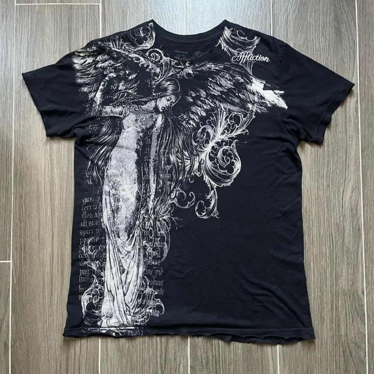 DRIPX Classic Y2K Gothic Stil T-Shirt Druck Oversized T-Shirt High Street Shirts Gothic Rundhals Baumwoll Tops Neues Herren Damen T-Shirt M schwarz