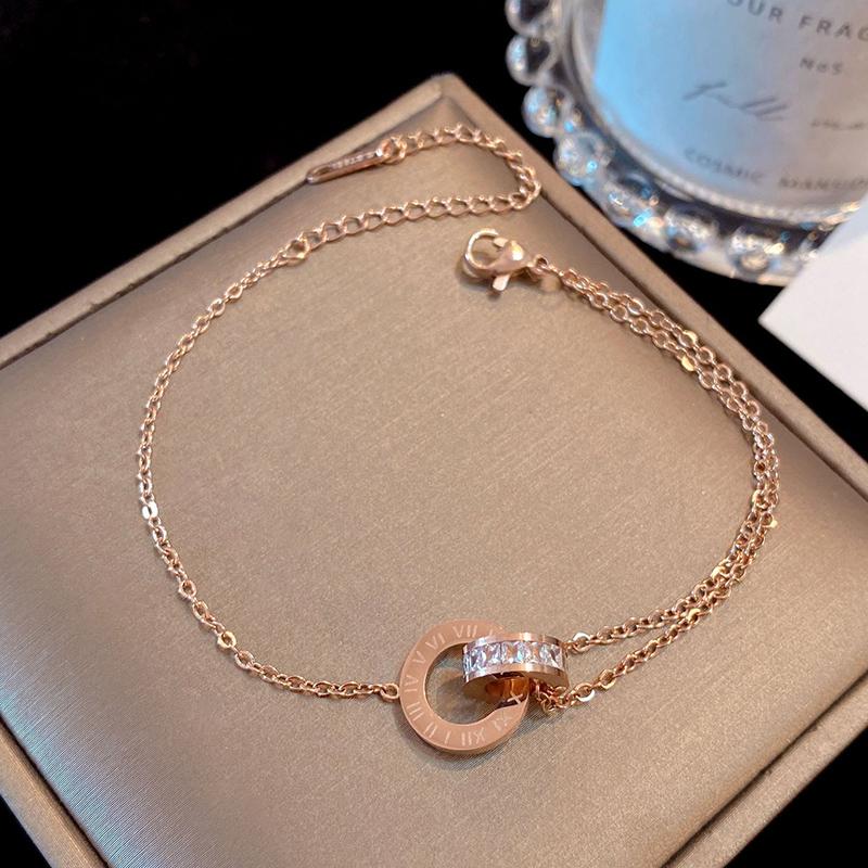Titan-Armband, farbecht, Roségold, römische Ziffer, Doppelring-Armband, personalisiertes Armband rose gold