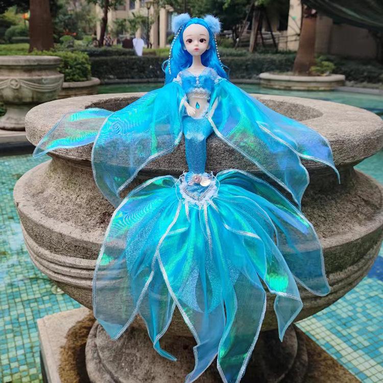 45cm Mode Meerjungfrau Prinzessin BABI Puppe Spielzeug Körper Gelenke Beweglich Schöner Fischschwanz Niedlich 1/6 BJD Prinzessin Puppe Spielhaus Spielzeug 45cm blue