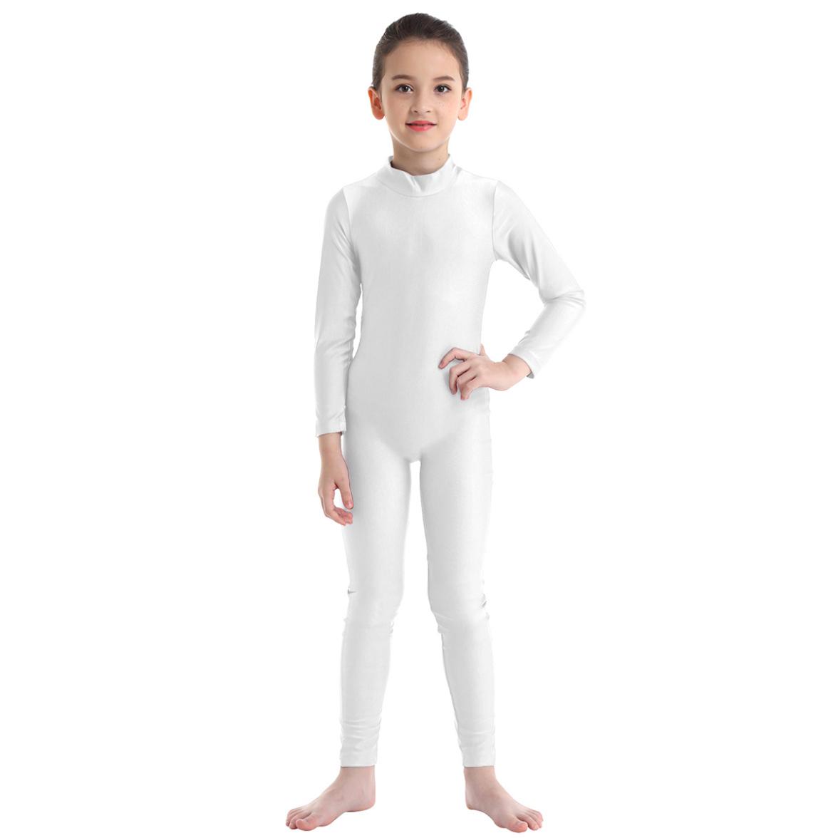 Langarm-Tanz-Gymnastik-Trikot für Kinder, Ganzanzug, Ganzkörper-Body, Catsuit, Tanzbekleidung, Kostüme 10-12 Years elfenbein