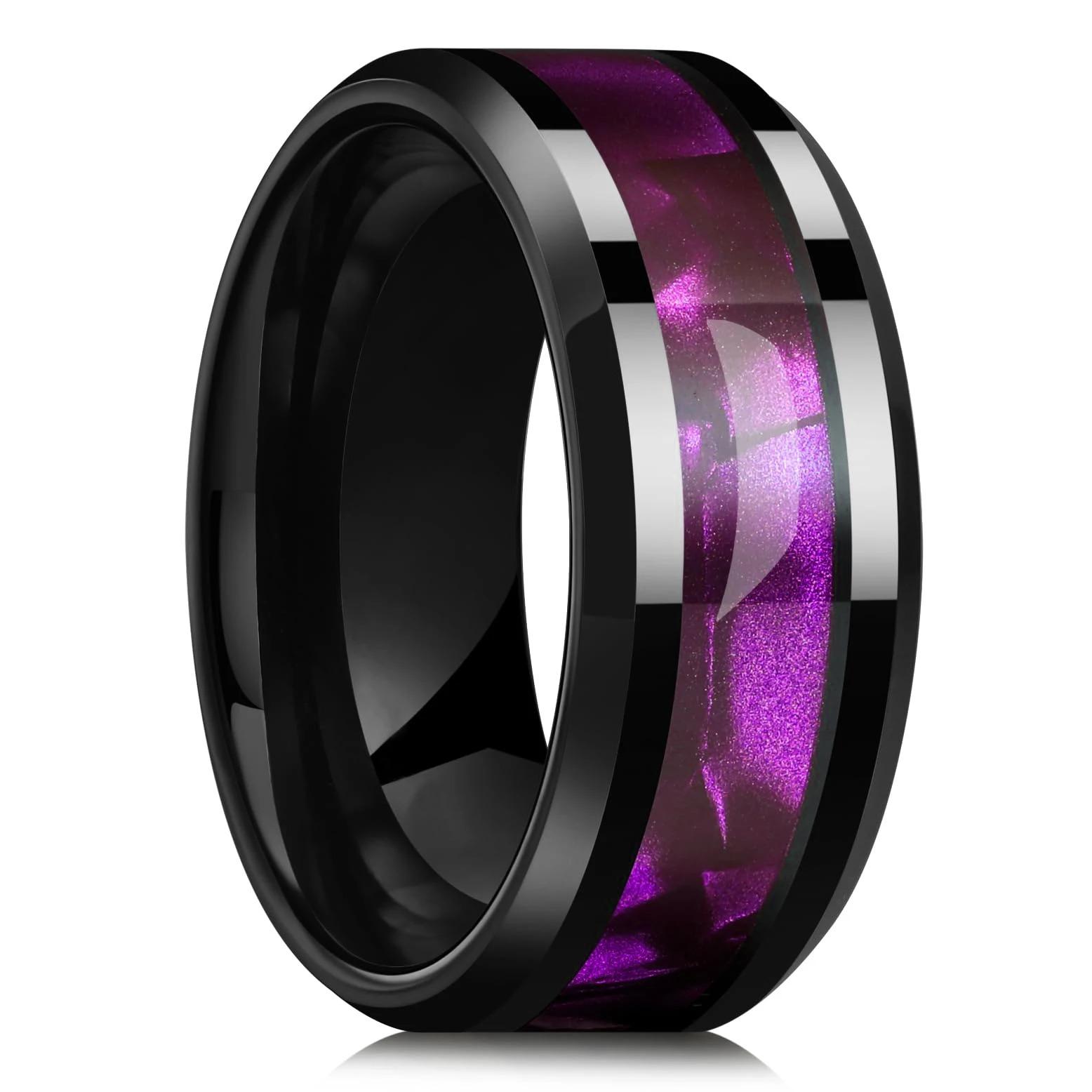 Mode 8mm Herren Edelstahlringe Einlage Meteorit Abalone Muschel Ringe für Männer Frauen Hochzeit Verlobungsband Schmuck Geschenk 11