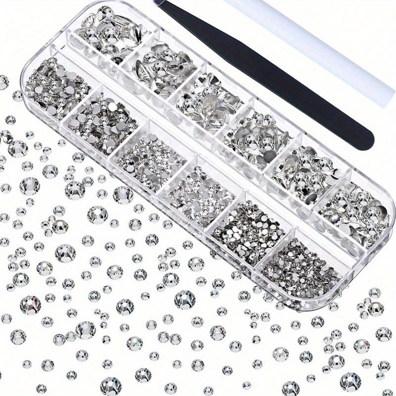1 Set 2000 Stück Flatback-Edelsteine Strasssteine 6 Größen (1.5-6 Mm) Runde Kristall-Strasssteine mit Aufnahmepinzette und Strassstein-Aufnahmestift one-size silber