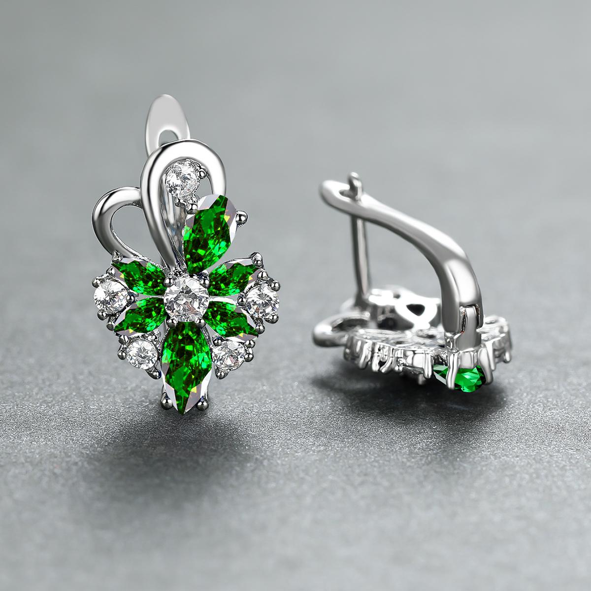 1 Paar Ohrringe mit Wassertropfenschliff, Blau, Rosa, Lila, Aqua-Stein, Blütenblätter, Blumen-Ohrringe, Blumen-Stil, Ohrclips, Schmetterlings-Ohrhänger grün/silber