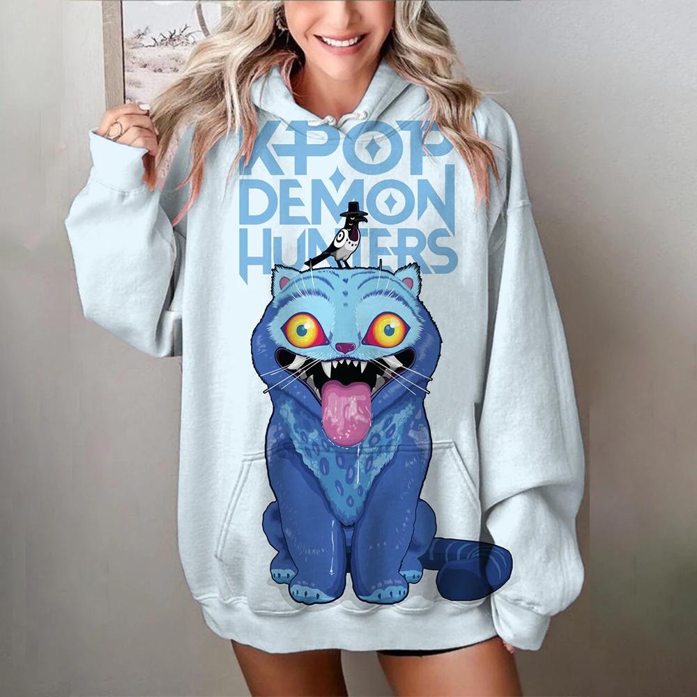 Lässige Damen Sweatshirts Kawaii KPop Dämonenjäger Prints Pullover Bequemer Oversize Hoodie Herbst Weiche Kleidung 2XL