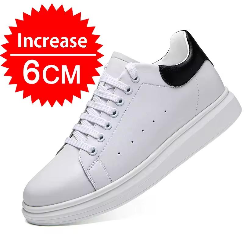 Lässige Herren Schuhe mit Absatzerhöhung Schuhe für Männer mit Höhenerhöhung Weiße Schuhe Schwarze Schuhe 6/8CM Hohe Schuhe Lift-Sneakers 43 white