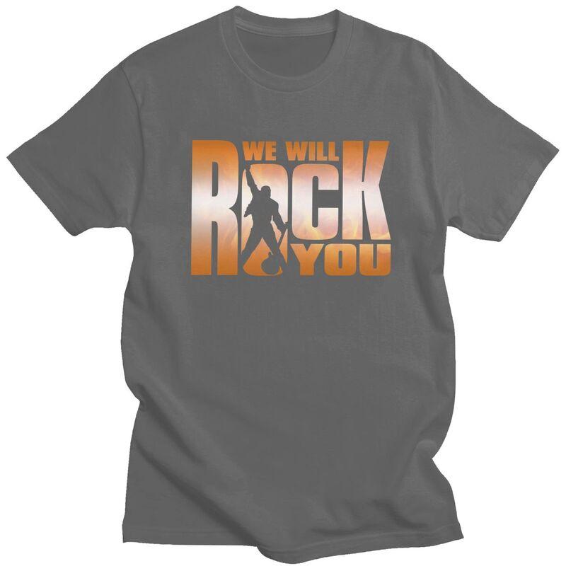 Individuelle We Will Rock You T-Shirts für Herren 100% Baumwolle T-Shirts Queen Rockband T-Shirts Kurzarm Mode T-Shirt Kleidung L beige