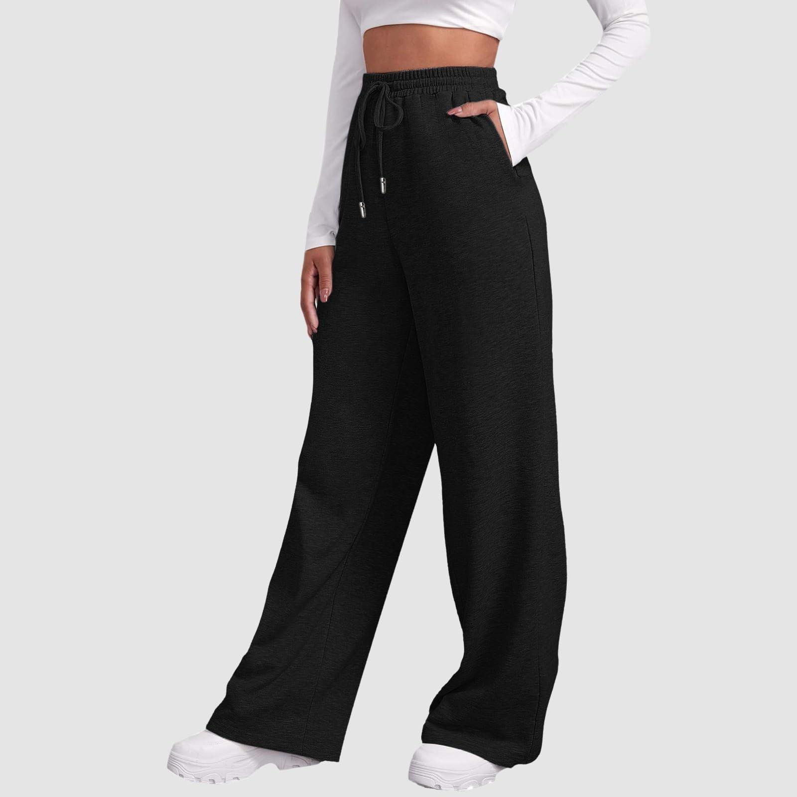Damen-Jogginghose mit hoher Taille und weitem Bein, lässige Yoga-Jogginghose M schwarz