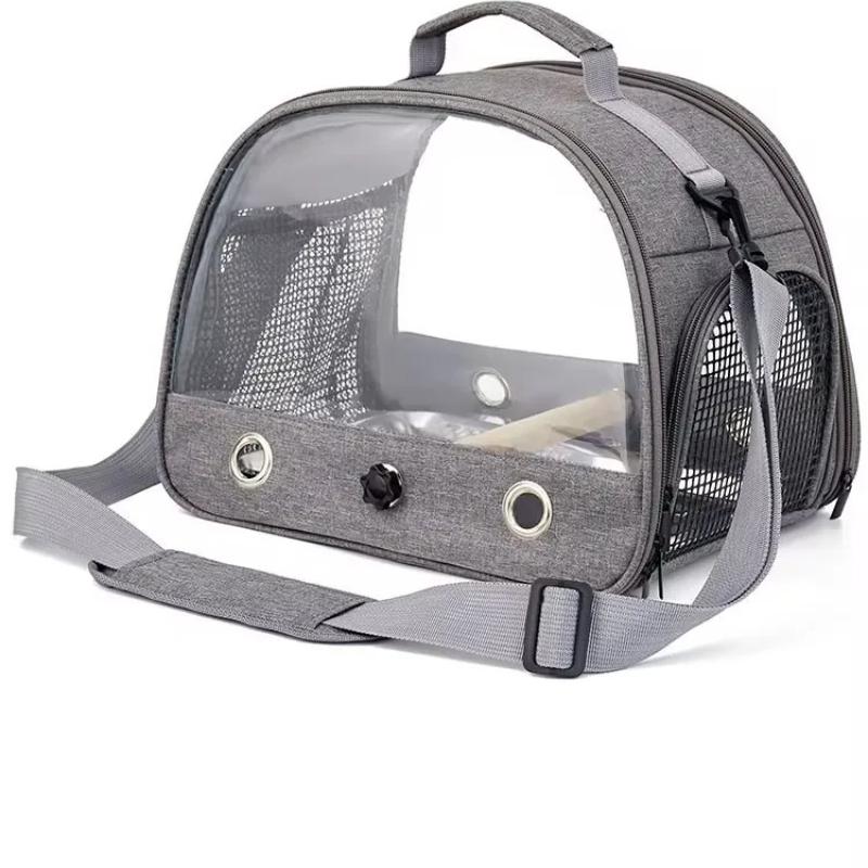 Vogel-Reiseträger Tragbarer Transport Vogelkäfig mit Edelstahlschale Kleintier Multifunktionale Papageien-Vogeltasche Outdoor graue