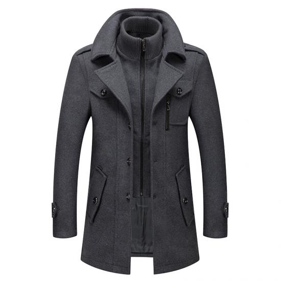 Neue Winter Wolle Mantel Männer Mode Doppel Kragen Dicke Jacke Einreiher Trenchcoat Männer Casual Wolle Blends Mäntel Männer L grau