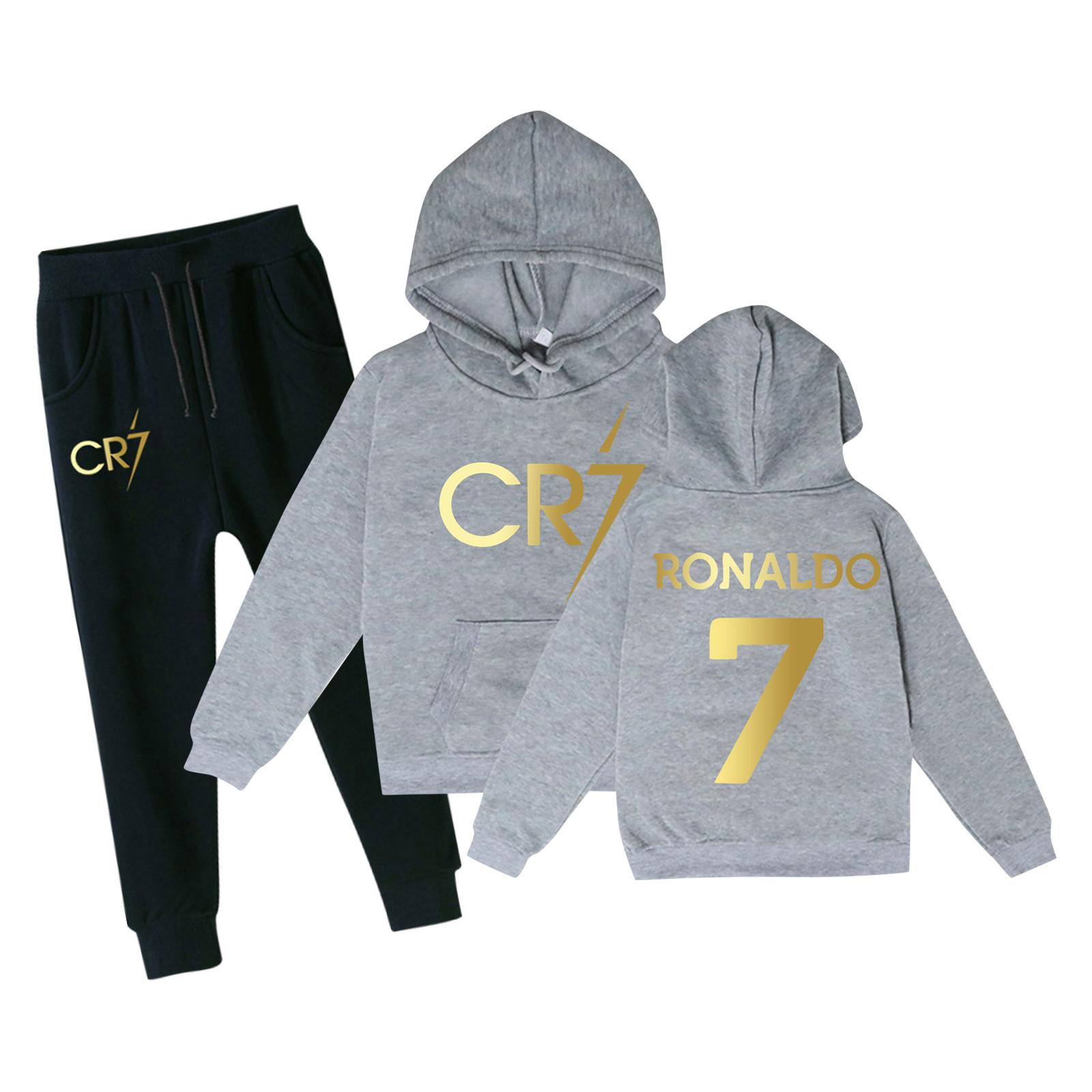Kinder-Hoodie und Jogginghosen-Set in Rot mit schwarzer Hose, mit goldenem CR7-Design, Bequeme Sportkleidung für Jungen und Mädchen, Größen 4-12 120