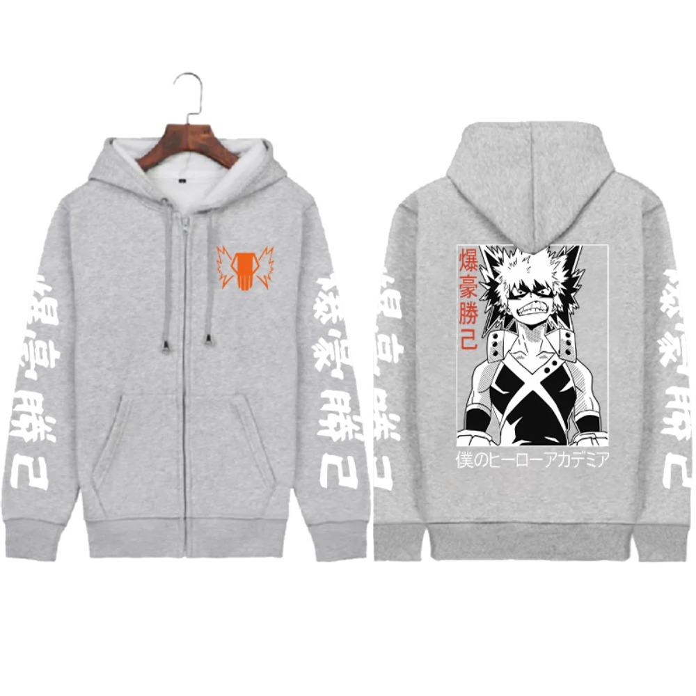 Anime Bakugo Katsuki Print Grafik Übergroßer Hoodie Harajuku Langarm Sweatshirt Schwer Spirituell Lässig Comic Sweatshirt XXXL gray