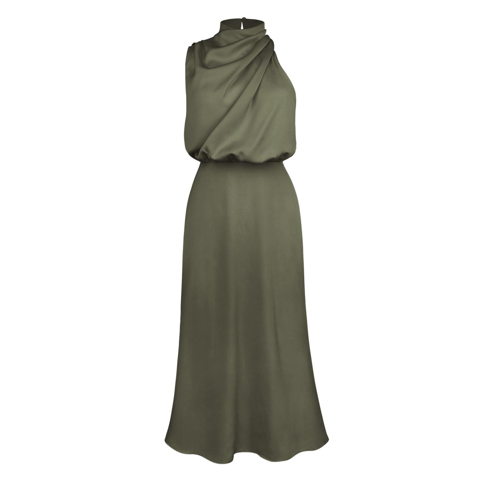 Damen-Sommer-Abendkleid, ärmellos, elegant, Neckholder, A-Linie, hohe Taille, lange Kleider, einfarbig XL armee grüne