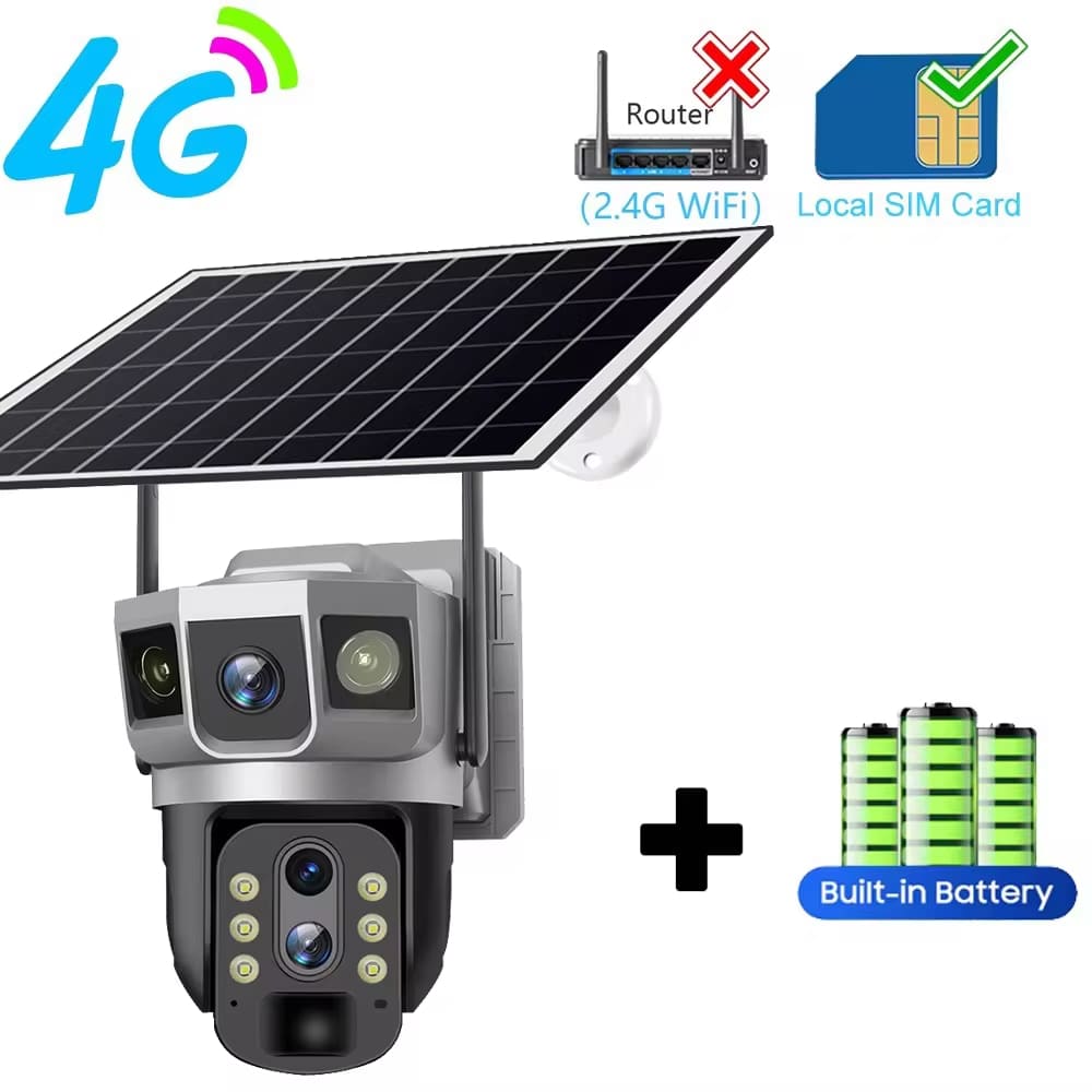 12MP 3 Objektiv 4G Solar Kamera SIM Karte Netzwerk 10X Zoom Smart Home Security Schutz 6K Nachtsicht IP Video Überwachung CCTV Kameras 4G camera