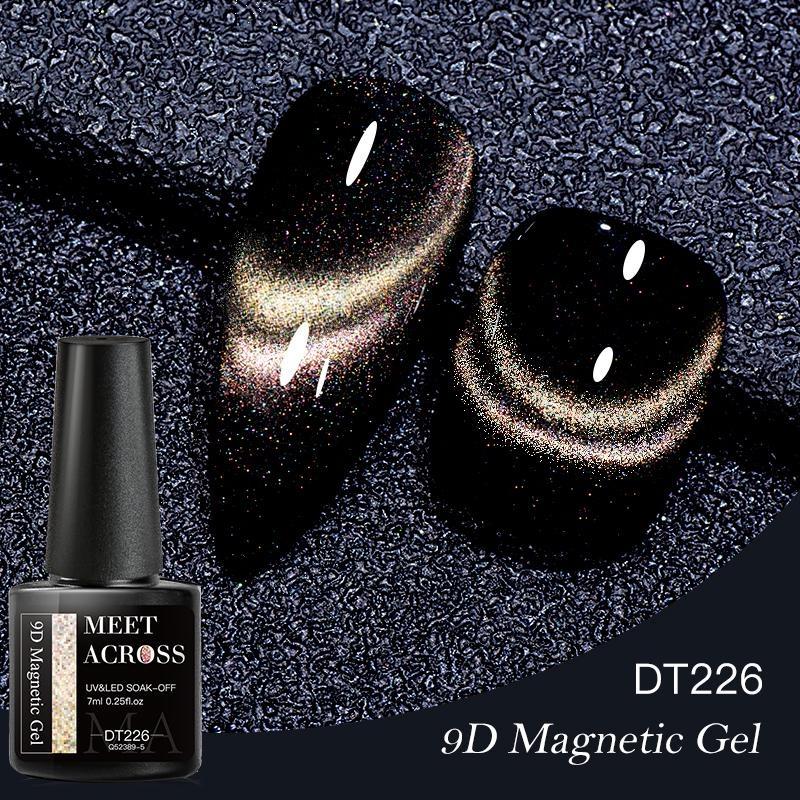 MEET ACROSS 7 ml 9D magnetischer Gel-Nagellack, glitzerndes Cat-Eye-Gel, semi-permanent, UV-Gel, glitzernde Maniküre für Nagelkunst, Gel-Lack DT226