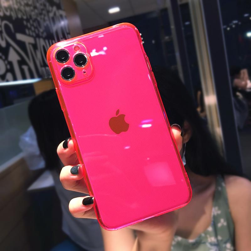 Neon Fluoreszierende Einfarbige Handyhülle Für Apple iPhone 17 16 15 13 12 11 Pro MAX 14 X XR XS 8 7 Plus Weiche IMD Hülle Transparente Handy-Rückseite iPhone 11 heißes rosa