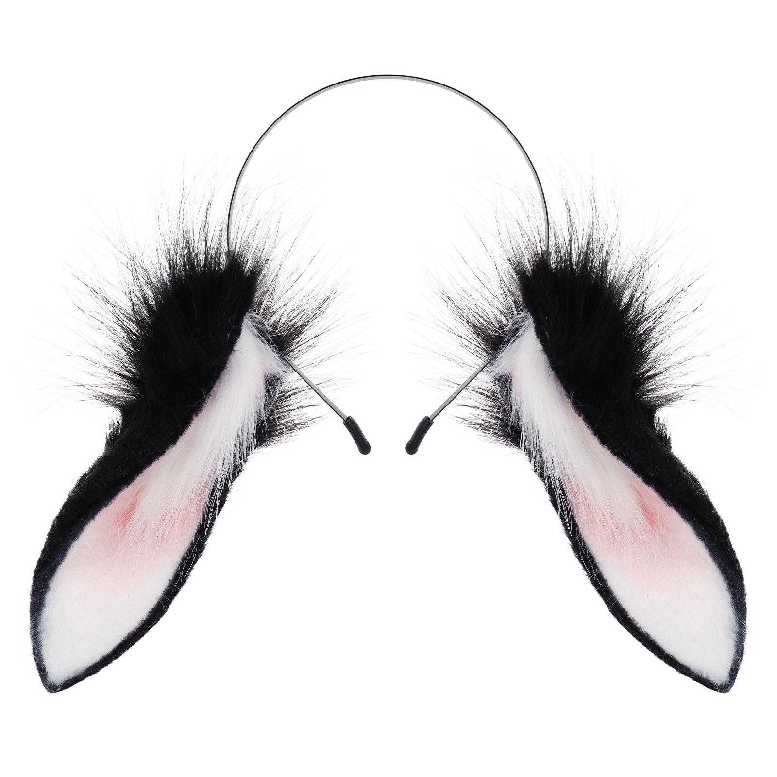 Tier Hasenohren Stirnband Kunstpelz Hasen Kopfschmuck Plüsch Haarband Party Cosplay Kostüm Zubehör black