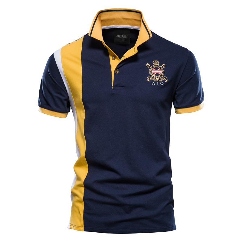 Usegiraffe Herren Sommermode Poloshirt Business Herren Poloshirt Trendnähte Kontrastfarbe 100% Baumwolle Poloshirt Herren Casual Slim Fit M navy blau