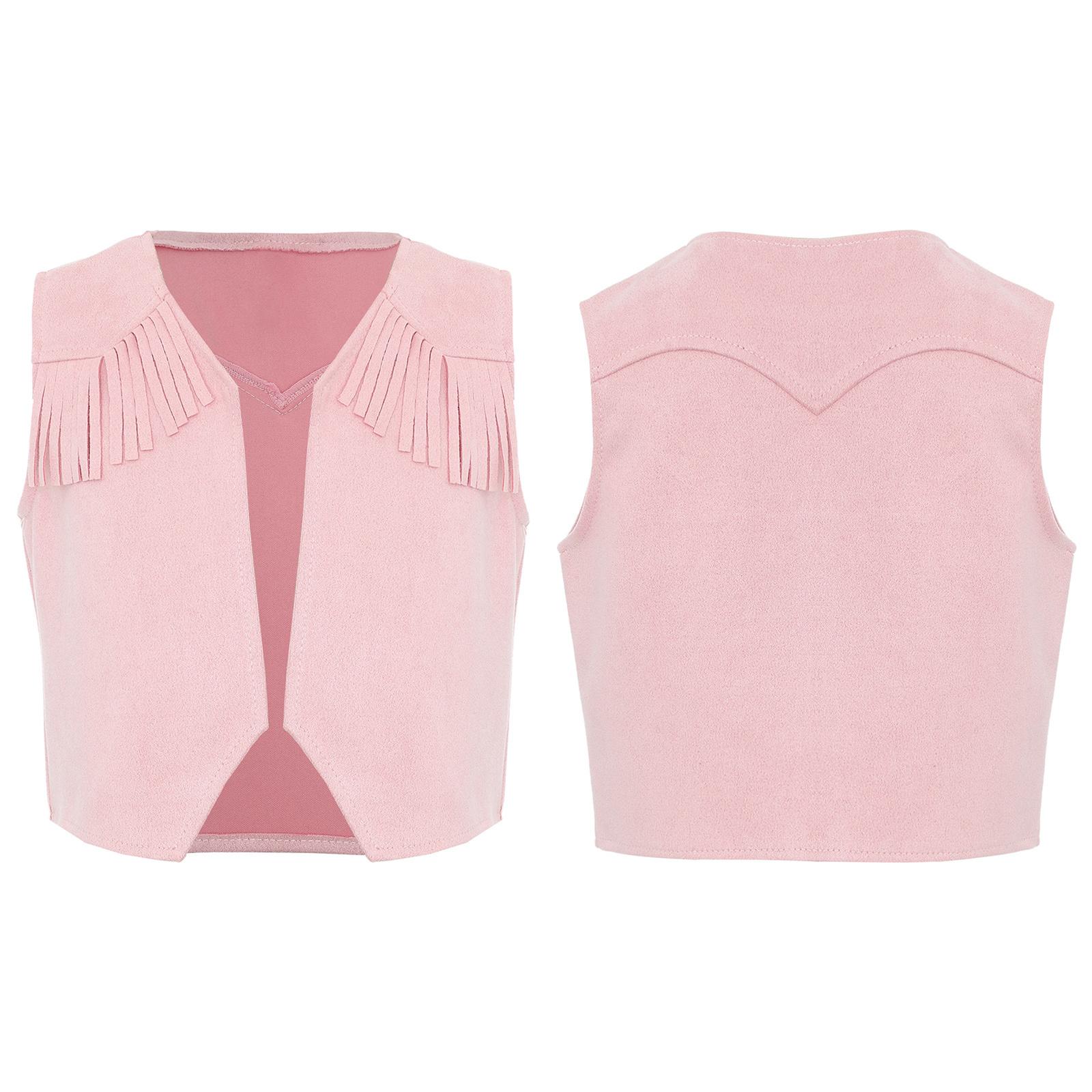 Western-Cowboy-Weste für Jungen, Halloween-Kostüm, braune Wildlederjacke mit Fransensaum für Kinder, für Karneval, Mottoparty 11-12 Years rosa