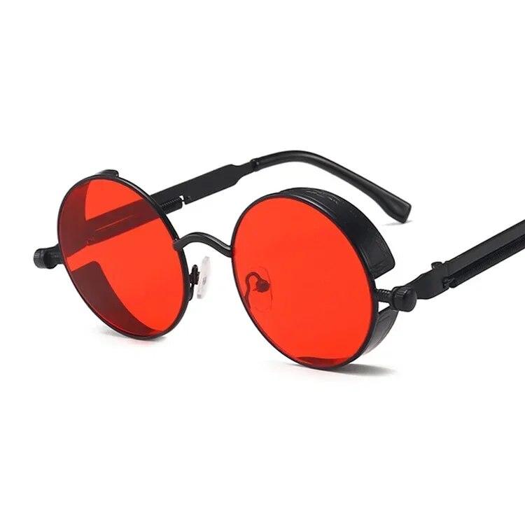 Klassische Gothic Steampunk Sonnenbrille Luxusmarke Designer Hochwertige Herren und Damen Retro Runde Metallrahmen Sonnenbrille UV400 red