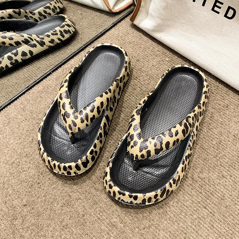 TUINANLE Flip-Flops Leopard Sommer Strand rutschfeste Hausschuhe Outdoor Weiche Sohle Damen Flip-Flop 38-39 schwarz