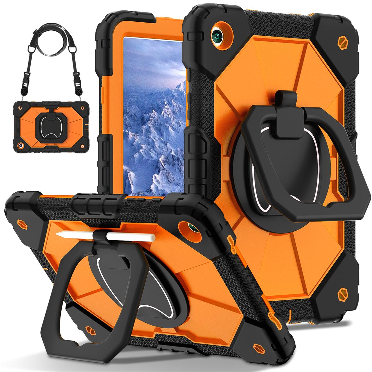 Für Samsung Galaxy Tab A9, Samsung Galaxy Tab A9+, 360° drehbarer Griff, robuster Schutz, Ständer, TPU + PC, 3-in-1, stoßfest, stoßfest, PC-Hülle für Tablets Samsung Galaxy Tab A9+ orange
