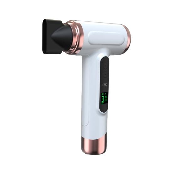 Kabelloser Haartrockner, 200 W, 15.000 mAh, wiederaufladbar über USB, verstellbares LCD-Display, hohe Geschwindigkeit, schnelles Trocknen, geringes Geräusch, tragbarer Reise-Föhn für Frauen weiß