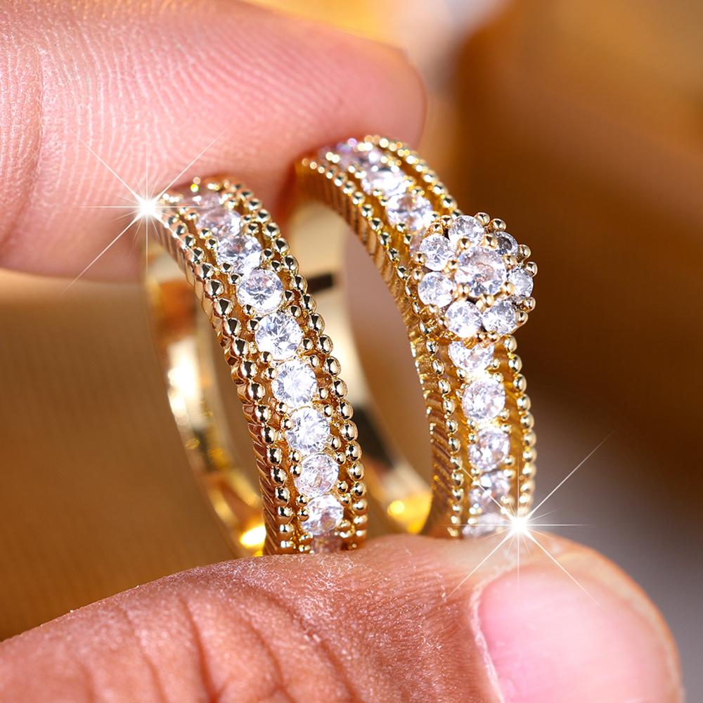Modisches 2-teiliges Set mit blumenförmigen Zirkonia-Ringen für Frauen, luxuriöse, elegante Verlobungsringe, Party-Schmuckgeschenke 13