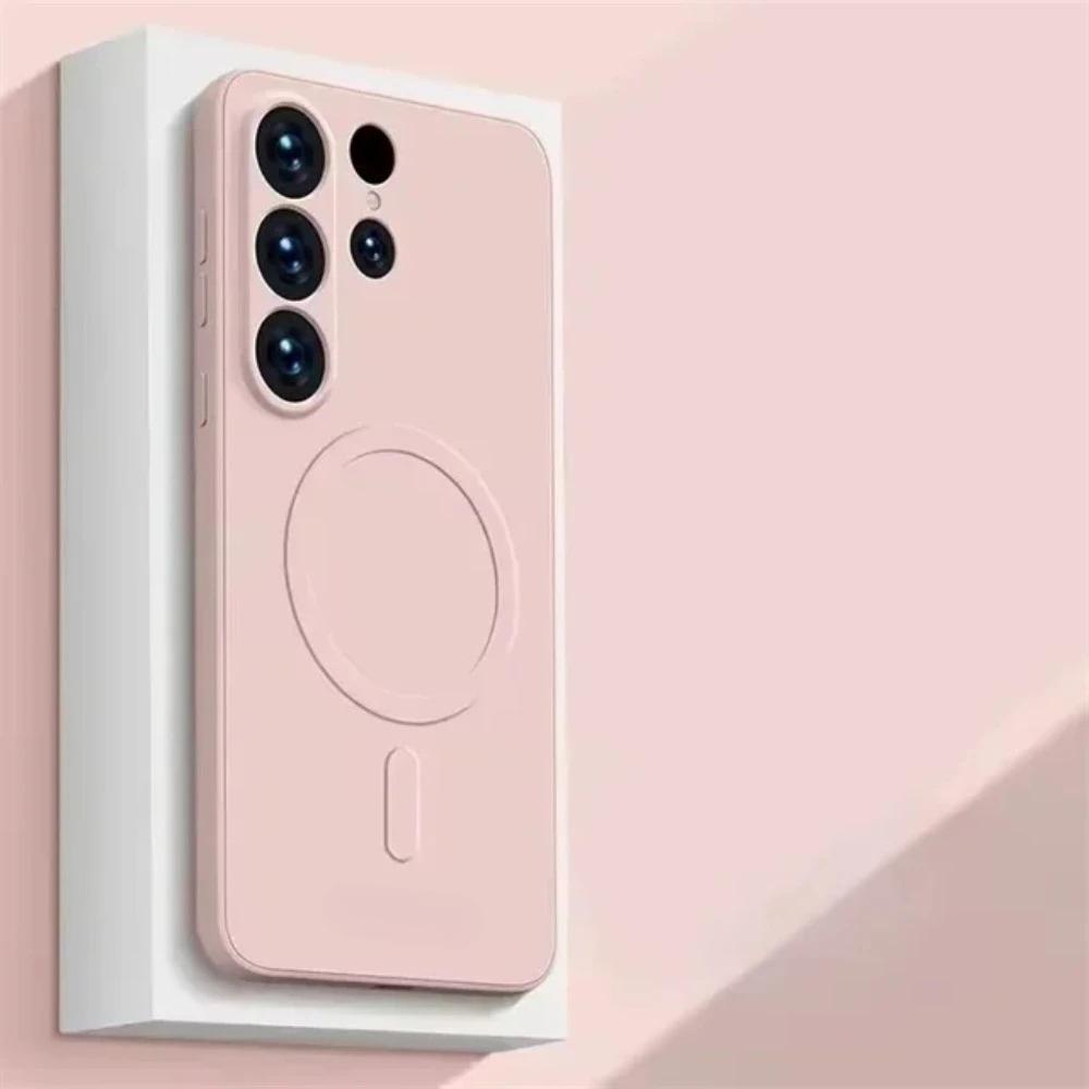 Weiche Flüssigsilikon-Magnet-Hülle für Samsung Galaxy S26 S25 S24 S23 S22 S21 Ultra Plus FE für Magsafe Schutzhülle Galaxy S23+ rosa