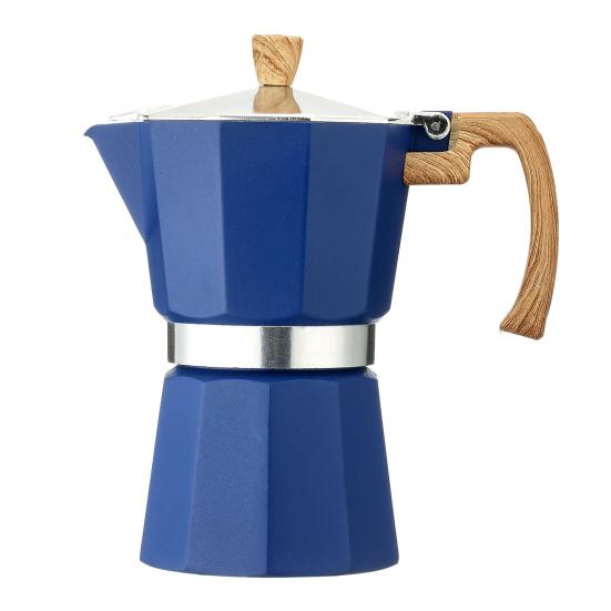 Moka Pot Espresso Maker Leicht zu reinigende Herd-Kaffeemaschine aus Aluminium, kubanische Kaffeemaschine im italienischen Design für vollen Geschmack 150ML blau